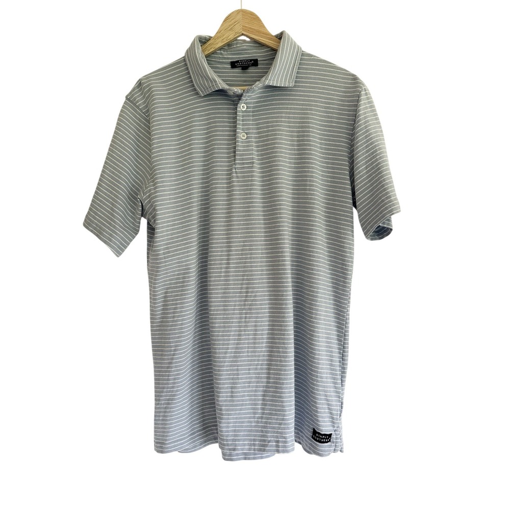Simply Southern Polo Golf Shirt Mens M Light Blue Stripe‎